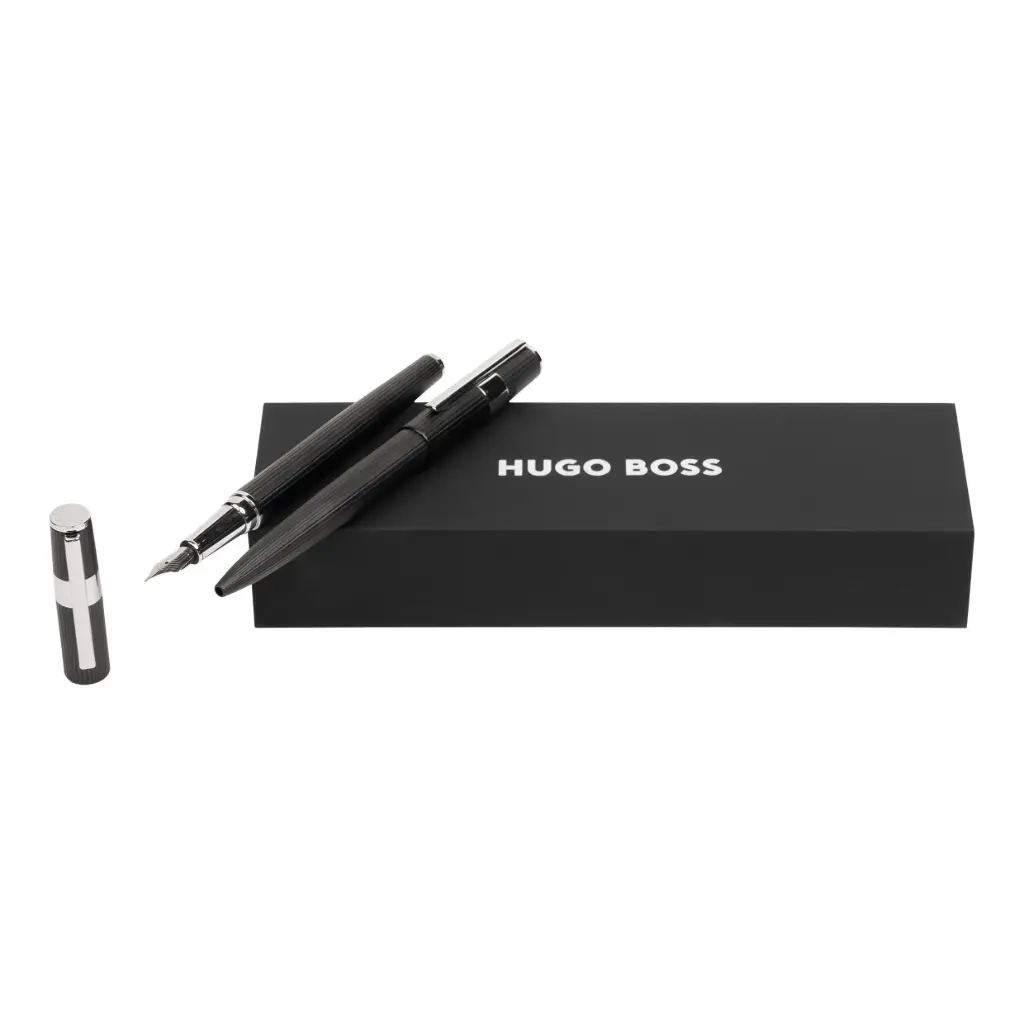 Parure Gear Pinstripe Black / Chrome (stylo bille & stylo plume)