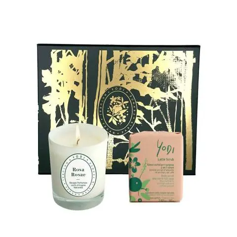 [17] Bougie naturelle et Vegan Rose + Savon exfoliant latte