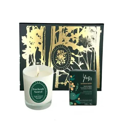 [16] Bougie naturelle et Vegan Patchouli + Savon Sensitive Karité